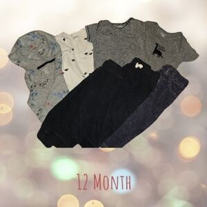 Carter's Baby Boy 6pc Bundle 12M: Hooded Onesie, Dino Top, 3 Pants